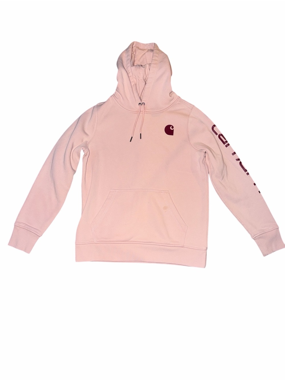 Carhartt Women's Light Pink Pullover Hoodie with Maroon Logo